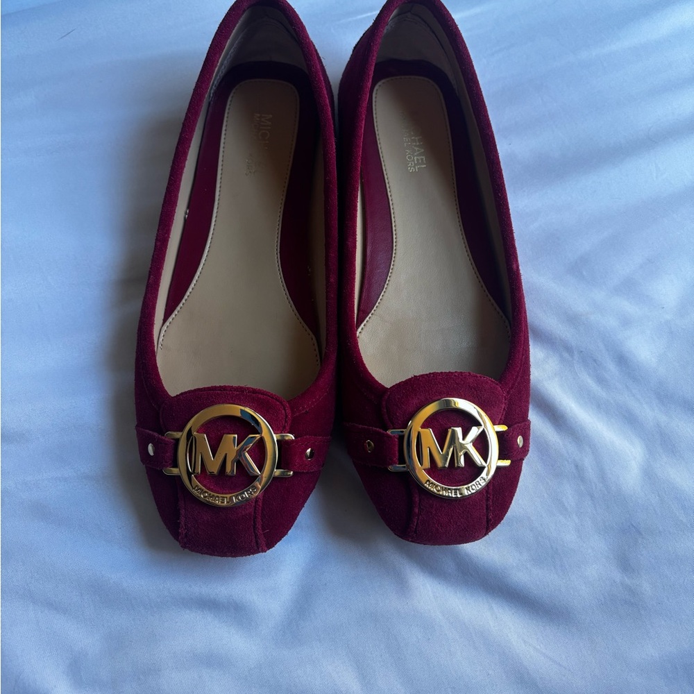 Michael Kors Wine Red Flats with Gold Accents